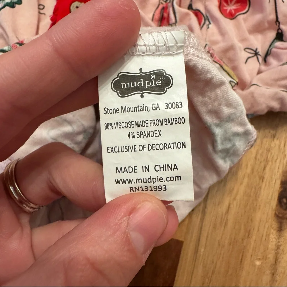 Mud Pie Kids Christmas Pajamas Pink‎ Ornament Print Viscose Bamboo Set 12-18M